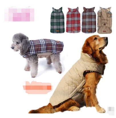 Chaqueta Reversible a Prueba de Agua para Perros, Diseño a Cuadros