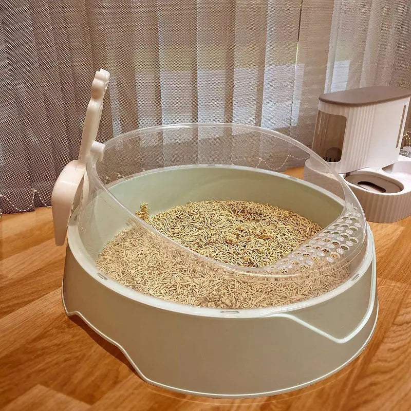 Caja de Arena Semi-encerrada Grande para Gatos con Pala