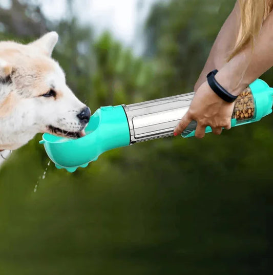 Botella de Agua Portátil 3-en-1 para Perros y Dispensador de Comida