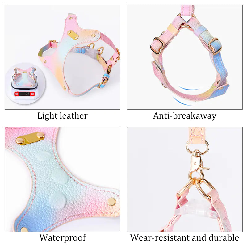 Arnés de Cuero Impermeable Ajustable para Perros Pequeños
